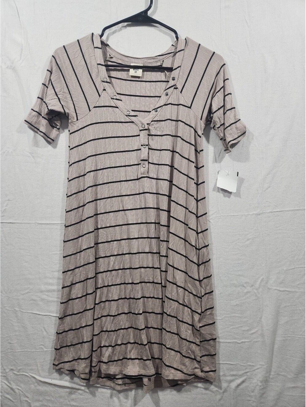 Billabong "Hide Away" Striped Ribbed Knit Henley Mini Dress